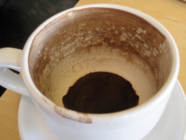 Dregs of mocha in a mug