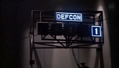 DEFCON signage, on level 1