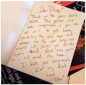 threatening note from Elan