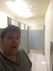 Everett in a women's rest room. Oops.